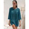 image:imageANRABESS Bathing Suit Cover Up for Women Swimsuit Crochet Knit Mini DressCyan