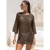 image:imageANRABESS Bathing Suit Cover Up for Women Swimsuit Crochet Knit Mini DressDeep Brown