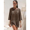 image:imageANRABESS Bathing Suit Cover Up for Women Swimsuit Crochet Knit Mini DressDeep Brown