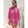 image:imageANRABESS Bathing Suit Cover Up for Women Swimsuit Crochet Knit Mini DressHot Pink