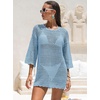 image:imageANRABESS Bathing Suit Cover Up for Women Swimsuit Crochet Knit Mini DressSky Blue