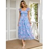 image:imageANRABESS Floral Wedding Guest Dresses for Women Smocked Tulle Midi DressBlue Floral Purple