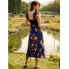image:imageANRABESS Floral Wedding Guest Dresses for Women Smocked Tulle Midi DressBrown Floral Dark Blue