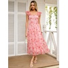 image:imageANRABESS Floral Wedding Guest Dresses for Women Smocked Tulle Midi DressFloral Pink Rose
