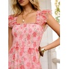 image:imageANRABESS Floral Wedding Guest Dresses for Women Smocked Tulle Midi DressFloral Pink Rose