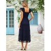 image:imageANRABESS Floral Wedding Guest Dresses for Women Smocked Tulle Midi DressNavy Blue