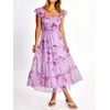 image:imageANRABESS Floral Wedding Guest Dresses for Women Smocked Tulle Midi DressPurple Rose