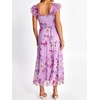 image:imageANRABESS Floral Wedding Guest Dresses for Women Smocked Tulle Midi DressPurple Rose