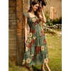 image:imageANRABESS Floral Wedding Guest Dresses for Women Smocked Tulle Midi DressRed and Yellow Rose