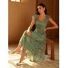 image:imageANRABESS Floral Wedding Guest Dresses for Women Smocked Tulle Midi DressYellow Floral Green
