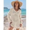 image:imageANRABESS Women Swimsuit Cover Up Crochet Bathing Suit Beach Swim Mini DressBeige