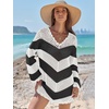 image:imageANRABESS Women Swimsuit Cover Up Crochet Bathing Suit Beach Swim Mini DressChevron Black White Stripes