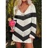 image:imageANRABESS Women Swimsuit Cover Up Crochet Bathing Suit Beach Swim Mini DressChevron Black White Stripes