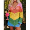 image:imageANRABESS Women Swimsuit Cover Up Crochet Bathing Suit Beach Swim Mini DressChevron Rainbow Stripes 2