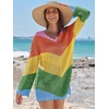 image:imageANRABESS Women Swimsuit Cover Up Crochet Bathing Suit Beach Swim Mini DressChevron Rainbow Stripes 2