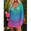 image:imageANRABESS Women Swimsuit Cover Up Crochet Bathing Suit Beach Swim Mini DressChevron Rainbow Stripes
