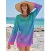 image:imageANRABESS Women Swimsuit Cover Up Crochet Bathing Suit Beach Swim Mini DressChevron Rainbow Stripes