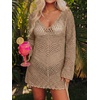 image:imageANRABESS Women Swimsuit Cover Up Crochet Bathing Suit Beach Swim Mini DressKhaki