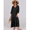 image:imageANRABESS Womens Boho Floral 34 Puff Sleeve Maxi DressBlack