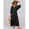 image:imageANRABESS Womens Boho Floral 34 Puff Sleeve Maxi DressBlack