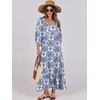 image:imageANRABESS Womens Boho Floral 34 Puff Sleeve Maxi DressBlue Khaki