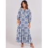 image:imageANRABESS Womens Boho Floral 34 Puff Sleeve Maxi DressBlue Khaki