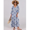 image:imageANRABESS Womens Boho Floral 34 Puff Sleeve Maxi DressBlue Khaki
