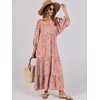 image:imageANRABESS Womens Boho Floral 34 Puff Sleeve Maxi DressGreygreen Pink Floral