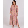 image:imageANRABESS Womens Boho Floral 34 Puff Sleeve Maxi DressGreygreen Pink Floral