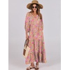 image:imageANRABESS Womens Boho Floral 34 Puff Sleeve Maxi DressGreygreen Pink Floral