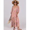 image:imageANRABESS Womens Boho Floral 34 Puff Sleeve Maxi DressGreygreen Pink Floral