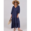 image:imageANRABESS Womens Boho Floral 34 Puff Sleeve Maxi DressNavy Blue
