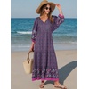image:imageANRABESS Womens Boho Floral 34 Puff Sleeve Maxi DressPurple Floral