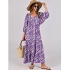 image:imageANRABESS Womens Boho Floral 34 Puff Sleeve Maxi DressPurple Pink Floral