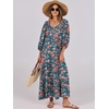 image:imageANRABESS Womens Boho Floral 34 Puff Sleeve Maxi DressTeal Red Floral