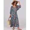 image:imageANRABESS Womens Boho Floral 34 Puff Sleeve Maxi DressTeal Red Floral