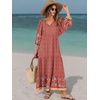 image:imageANRABESS Womens Boho Floral 34 Puff Sleeve Maxi DressWine Red