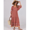 image:imageANRABESS Womens Boho Floral 34 Puff Sleeve Maxi DressWine Red