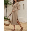 image:imageANRABESS Womens Fall Long Sleeve Polo VNeck Maxi DressesAlmond