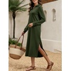 image:imageANRABESS Womens Fall Long Sleeve Polo VNeck Maxi DressesArmy Green