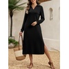 image:imageANRABESS Womens Fall Long Sleeve Polo VNeck Maxi DressesBlack
