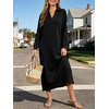 image:imageANRABESS Womens Fall Long Sleeve Polo VNeck Maxi DressesBlack