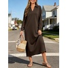 image:imageANRABESS Womens Fall Long Sleeve Polo VNeck Maxi DressesBrown