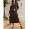 image:imageANRABESS Womens Fall Long Sleeve Polo VNeck Maxi DressesBrown