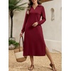 image:imageANRABESS Womens Fall Long Sleeve Polo VNeck Maxi DressesDark Red