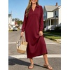 image:imageANRABESS Womens Fall Long Sleeve Polo VNeck Maxi DressesDark Red