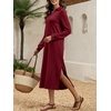 image:imageANRABESS Womens Fall Long Sleeve Polo VNeck Maxi DressesDark Red