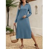 image:imageANRABESS Womens Fall Long Sleeve Polo VNeck Maxi DressesGrey Blue