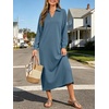 image:imageANRABESS Womens Fall Long Sleeve Polo VNeck Maxi DressesGrey Blue