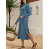 image:imageANRABESS Womens Fall Long Sleeve Polo VNeck Maxi DressesGrey Blue